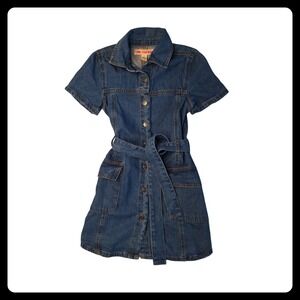 Lone Star Kids Girls Blue Denim Button Down Belted Shirt Dress Size 7 Medium